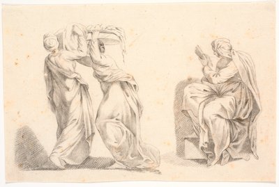 Due donne in abiti classici che portano un cesto e una sibilla dopo Michelangelo da C.A. Lorentzen