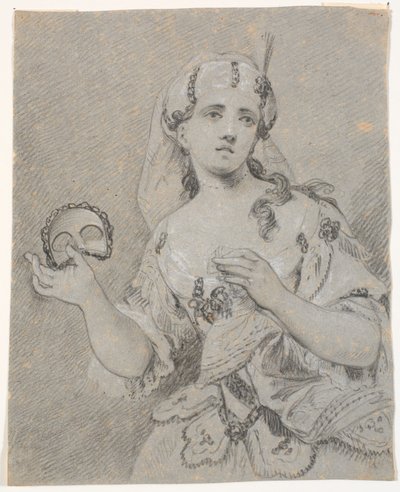 Giovane dama in costume turco con mezza maschera in mano da C.A. Lorentzen