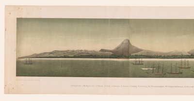 Veduta della costa di Groot-Atjeh, con la flotta della Prima Spedizione di Atjeh al largo da C.A. Whitten