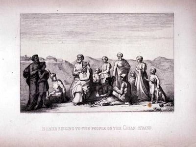 Omero che Canta al Popolo sulla Spiaggia di Chio, inciso da B.Barloccini, 1849 da C.C Perkins
