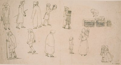 Figure diverse, tra cui 2 gruppi di bambini che giocano e "ritrattista Hansen" da C.D. Fritzsch
