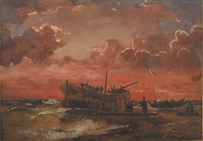 Un naufragio sulla costa occidentale dello Jutland al tramonto da C.F. Sørensen