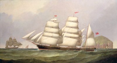 La barca "Undaunted" al largo di Ailsa Craig, con navi mercantili oltre da C.H. Fyfe