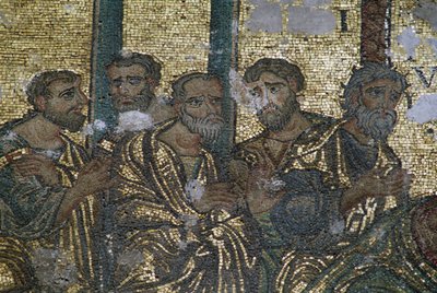 Raffigurazione degli apostoli, dettaglio dal mosaico del Dubbio di San Tommaso, Chiesa della Natività (Lista del Patrimonio Mondiale dell
