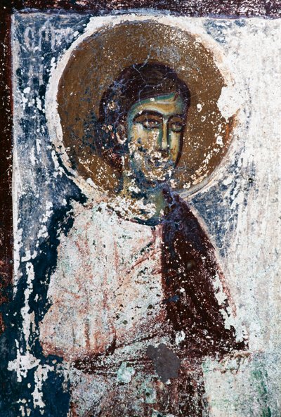 Figura di santo, affresco nella chiesa di Taxiarhon, Vecchio Pyli, isola di Kos, Grecia (foto) da J.B. and Brown J. Rowbotham