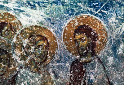 Figure di santi, affresco nella chiesa di Taxiarhon, Vecchio Pyli, isola di Kos, Grecia (foto) da J.B. and Brown J. Rowbotham