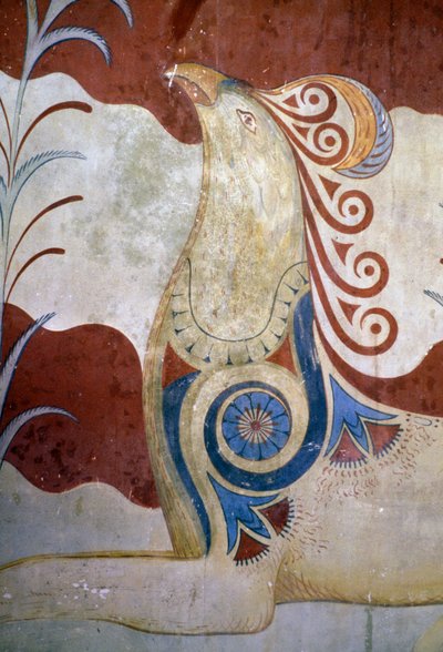 Grifone, affresco nella Sala del Trono, Palazzo di Cnosso, Creta, Grecia, civiltà minoica da J.B. and Brown J. Rowbotham