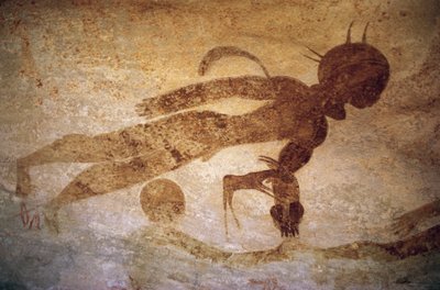 Figura umana in stile di uomini con teste rotonde, pittura rupestre, Tassili n