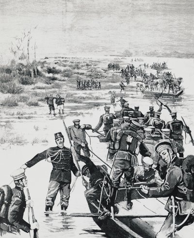 Truppe giapponesi sotto il comando di Yamagata Aritomo che attraversano il fiume Yalu da J.B. and Brown J. Rowbotham