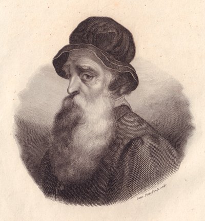 Ritratto dello scultore e orafo italiano Benvenuto Cellini, incisione in rame di Caterina Piotti-Pirola da un dipinto di Giorgio Vasari da J.B. and Brown J. Rowbotham