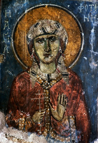 Santo, affresco nella chiesa bizantina di Agios Georgios Sfakiotis, Diavaide, Creta, Grecia (foto) da J.B. and Brown J. Rowbotham