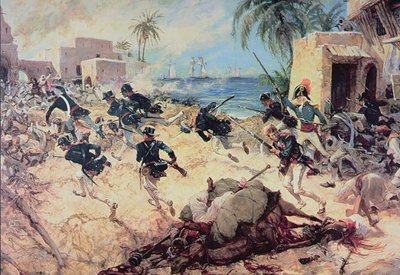 I marines statunitensi catturano la fortezza dei pirati barbareschi a Derna, Tripoli, 27 aprile 1805 da C.H. Waterhouse