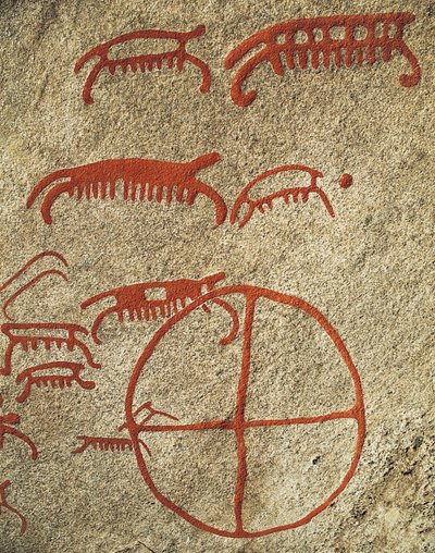 Incisioni rupestri di Vitlycke, Tanum, Svezia da J.B. and Brown J. Rowbotham