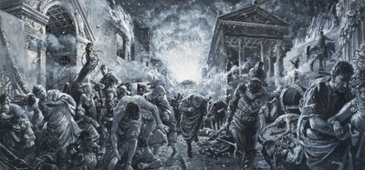 La distruzione di una città (gouache su carta) da C.L. Doughty