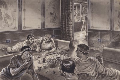 Gli anglo-romani mangiano nel triclinio (gouache su carta) da C.L. Doughty