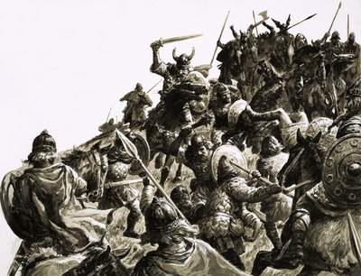 I vichinghi danesi attaccano le forze britanniche sotto il re Alfredo da C.L. Doughty