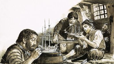 Prigionieri di guerra francesi delle guerre napoleoniche che costruiscono modellini di navi da C.L. Doughty