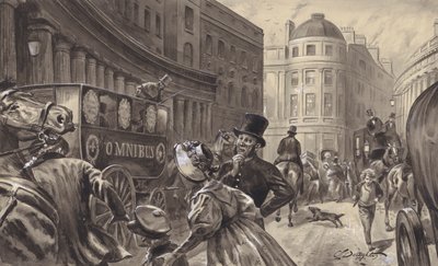 Omnibus a cavallo, Londra (gouache su carta) da C.L. Doughty