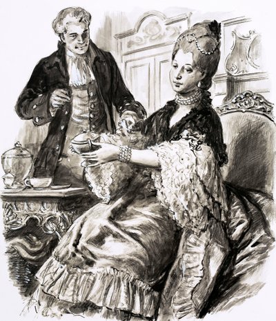 Josiah Wedgwood con la regina Carlotta (gouache su carta) da C.L. Doughty