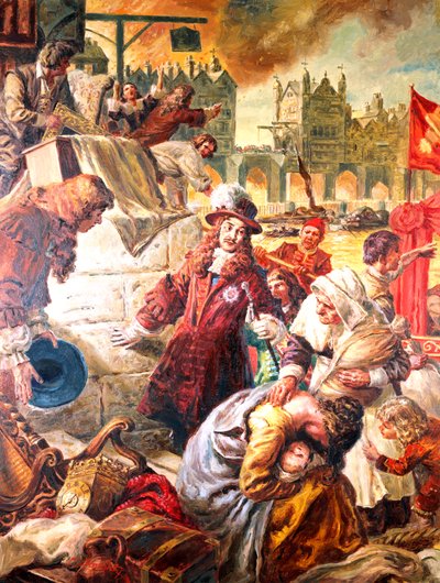 Re Carlo II (1630-1685) il Grande Incendio di Londra da C.L. Doughty