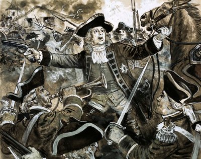 Re Giorgio Secondo sul campo di battaglia di Dettingen (gouache su carta) da C.L. Doughty