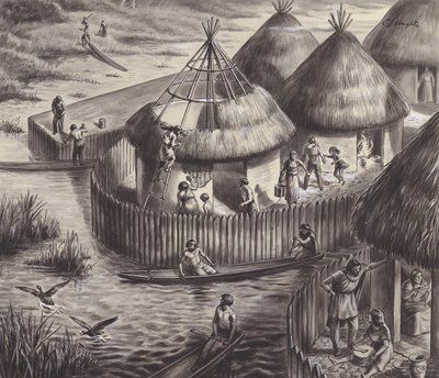 Abitanti del lago a Glastonbury (gouache su carta) da C.L. Doughty