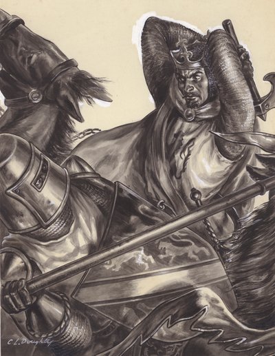 Robert Bruce sta per uccidere Sir Henry de Bohun () (gouache su carta) da C.L. Doughty