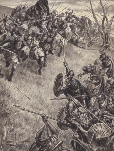 Scena di battaglia non identificata (guazzo su carta) da C.L. Doughty