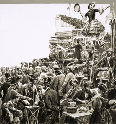 Scena non identificata di artisti di strada e truccabimbi da C.L. Doughty