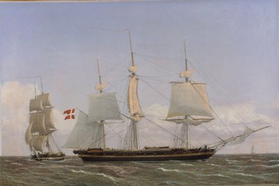 Una corvetta danese in sosta per conferire con una brigata danese: la scena è ambientata nelle acque delle Indie Occidentali da Christoffer Wilhelm Eckersberg