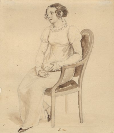 Una signora seduta in una poltrona, rivolta verso la finestra da Christoffer Wilhelm Eckersberg