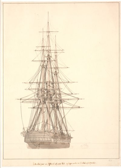 En fregat set agterfra da Christoffer Wilhelm Eckersberg