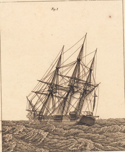 Una corvetta in tempesta (illustrazione) da Christoffer Wilhelm Eckersberg