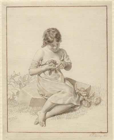 Una bambina che si è punta il dito con una spina di rosa da Christoffer Wilhelm Eckersberg