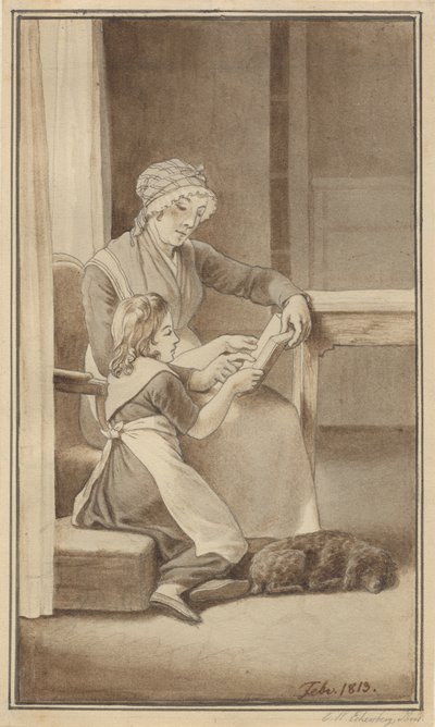 Una madre insegna a leggere alla sua bambina da Christoffer Wilhelm Eckersberg