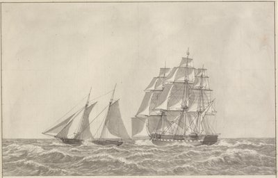 Una goletta che sfugge a una fregata inseguitrice da Christoffer Wilhelm Eckersberg
