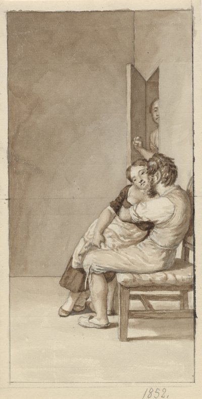 Una coppia spiata da una donna in una porta semiaperta da Christoffer Wilhelm Eckersberg