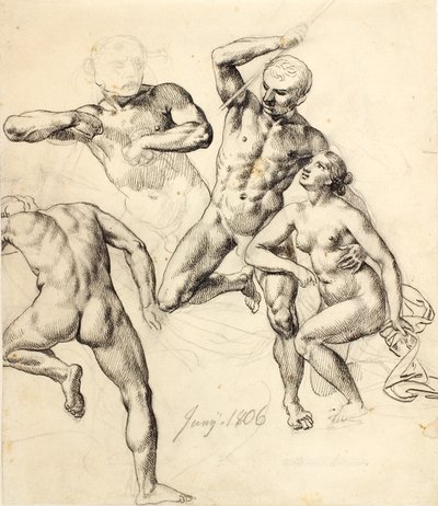 Studi di figure - tre uomini e una donna da Christoffer Wilhelm Eckersberg