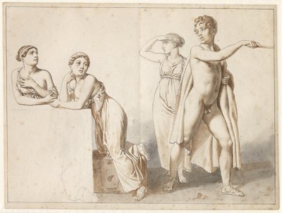 Quattro figure di studio, tre femminili e una maschile in abiti antichi da Christoffer Wilhelm Eckersberg