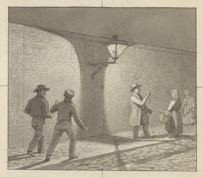 Prospettiva lineare applicata alla pittura, Tavola VIII, fig. 1 - Attività notturna sotto il lampione da Christoffer Wilhelm Eckersberg