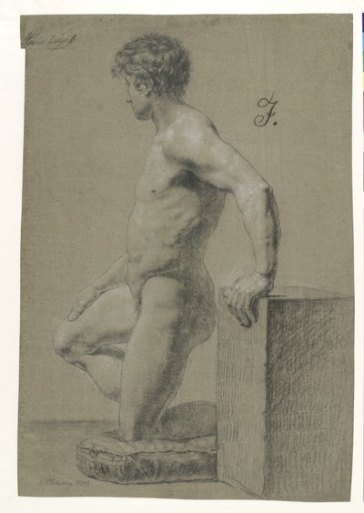 Figura maschile inginocchiata, profilo a sinistra da Christoffer Wilhelm Eckersberg