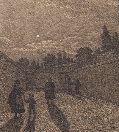 Chiaro di luna su una strada. Illustrazione per "Linearperspectiven", Tavola IV da Christoffer Wilhelm Eckersberg