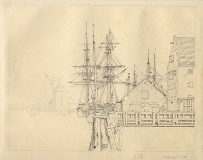 Parte di uno dei cantieri navali di Christianshavn, sullo sfondo la gru per alberi. da Christoffer Wilhelm Eckersberg
