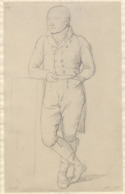 Ritratto di un uomo in piedi, con le gambe incrociate, appoggiato a un divano da Christoffer Wilhelm Eckersberg