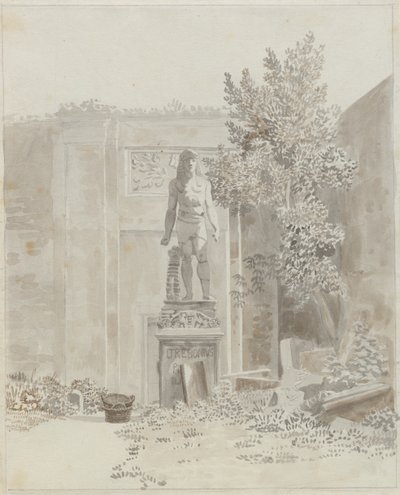 Statua romana antica in stile egiziano, probabilmente nel giardino di Palazzo Barberini da Christoffer Wilhelm Eckersberg