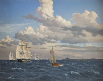 Navi nel Suono a Nord del Castello di Kronborg, Elsinore da Christoffer Wilhelm Eckersberg