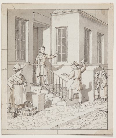 Litigio sulla scala. Studio preliminare per "Linearperspectiven anvendt paa Malerkunsten", Tavola VII, 2 da Christoffer Wilhelm Eckersberg
