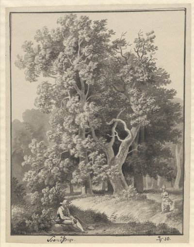 Paesaggio boschivo presso Svendstrup con alcune figure, in primo piano un uomo seduto con una vanga da Christoffer Wilhelm Eckersberg
