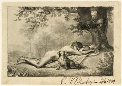 Ragazzo nudo dormiente vicino a un muro da Christoffer Wilhelm Eckersberg