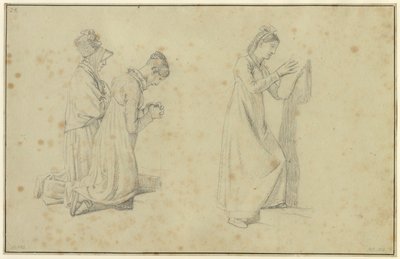Studio di una figura femminile in piedi e due inginocchiate da Christoffer Wilhelm Eckersberg